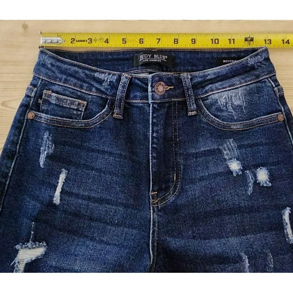 Judy Blue Boyfriend‎ Fit Jeans Women's Size 0/24 Blue Denim Stretch Distressed